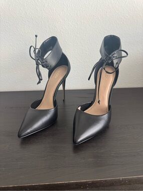 Aldo Black Pointed Ankle-Tie Stiletto Heels